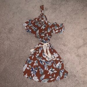 These Three Boutique Brown Brick Tripical Halter Dress - Small